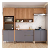 Cozinha Completa Modulada 5 Peças Aéreo Balcão De Pia Mdf Cor Cinza escuro