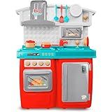 Cozinha De Brinquedo Grande 79cm Fogão Geladeira Pia Utensílios Vermelha
