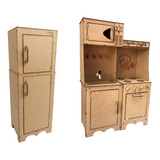 Cozinha Infantil Completa Modulada Geladeira Desmontado Mdf Cor Cru