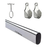 Cremon Ferragens Kit Cabideiro Oval 1 75 Metros Com Suporte Oblongo Cromado