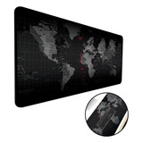 Criarte Mouse Pad Gamer Extra Grande 70x30 Mapa Mundi Preto