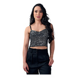 Cropped |top Feminino De Alcinha Com Detalhe Em Paetê