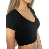 Cropped Básico Feminino Gola V Ana