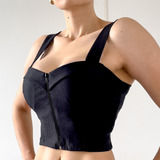 Cropped Bengaline Com Decote Coração E Alça Grossa