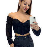 Cropped Blusa Feminina Manga