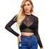 Cropped Blusa Feminina Tule Transparente Manga Longa Balada