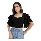Cropped Blusinha Feminina Manga