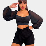 Cropped Blusinha Manga Longa