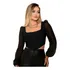 Cropped Com Bico Manga Longa Tule Ponta V Transparente