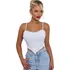 Cropped Corselet Corset Ribana Com Alcinha Bico Ponta Em V