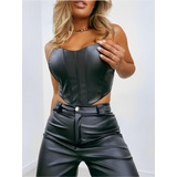 Cropped Corselet Feminino Couro