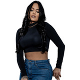 Cropped Dark Feminino Manga Longa Gola Alta Suplex Básico