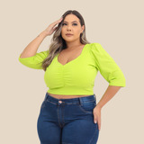 Cropped Decote Franzido Plus