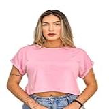 Cropped Detalhe Na Manga Blusa Feminina (g, Rosa)