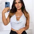 Cropped Feminino Frente Única Lurex Brilho Festa Balada Alça