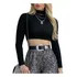 Cropped Feminino Gola Alta Canelado Manga Longa