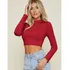 Cropped Feminino Gola Alta Canelado Manga Longa