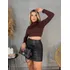 Cropped Feminino Gola Alta Manga Longa Outono Inverno Liso
