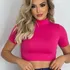 Cropped Feminino Manga Curta Top Gola Alta Balada
