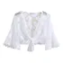 Cropped Feminino Todo Renda Importado Com Amarração Transparente Composição Look Moda Blogueira Manga Curta Casual/verão