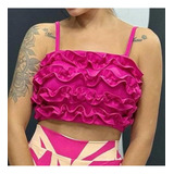 Cropped Feminino Top Com Tapetinho E Alça Fina Fashion Moda