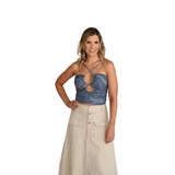 Cropped Feminino Transpassado Aviamento No Decote Atemporal 