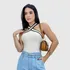 Cropped Feminino Trico Tricot Modal Alça Cruzada Bicolor