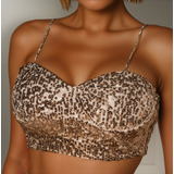 Cropped Festa Corset Paete Top Brilho Feminino Decote V Luxo