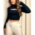 Cropped Gringa Manga Longa Blusinha Blogueira Gola Alta 