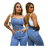 Cropped Jeans Feminino Blogueira Brilho Confortável Lindo