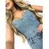 Cropped Jeans Feminino Detalhe Strass Brilhante Com Ziper