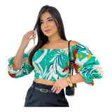 Cropped Lastex Estampado Farm