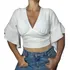 Cropped Manga Decote V Cores Basicas Blusinha Morcego Flair