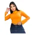 Cropped Manga Longa Loga Alta Canelado Moda Gringa Tendencia