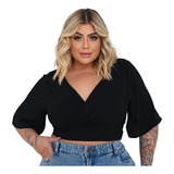 Cropped Plus Size Alfaiataria Manga Bufante Transpassado G4