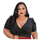 Cropped Plus Size Estampado Manga Princesa Tendência Lindo