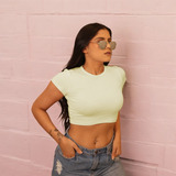 Cropped Preto Manguinha Gola