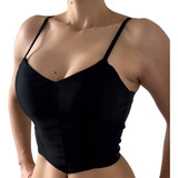 Cropped Tipo Corset Estilo Alfaiataria Com Alça