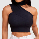 Cropped Top Feminino Mula Regata Anarruga Choker Elegante