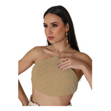 Cropped Topinho Triangulo Amarrção Crochê Top Eminino Verão
