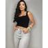 Cropped Tricot Feminino Regata Alça Grossa Detalhe Trança