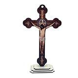 Crucifixo Cruz Medalha De São Bento Mesa E Parede Madeira 15 Cm