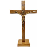 Crucifixo De Mesa 41x23 Cruz Madeira Maciça E Metal Lindo!