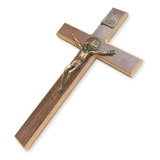 Crucifixo Grande Cruz De São Bento De Porta E Parede 31cm Cor Marrom