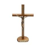 Crucifixo Madeira Cilindrico Mesa 26 Cm - Eis O Cordeiro De Deus