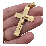 Crucifixo Masculino Banhado Ouro 18k Alto Relevo Pai Nosso