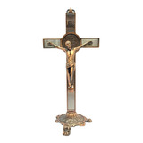 Crucifixo Mesa Bronze Cruz Parede Metal Dourada Moderna 20cm