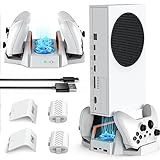 CTPOWER Upgraded Xbox Series S Cooling Stand With Dual Cooling Fan 3 Level Adjustable Speed  Dual Controller Charger With LED Indicator USB Port   2 X 800mAh Rechargeable