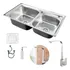Cuba Dupla De Pia Completa Com Acessórios Para Cozinha Bancada Gourmet Prata + Torneira Monocomando Luxo Perfil Slim Em L Cor Prata Aço Inox Brinovar