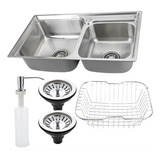 Cuba Inox Pia Dupla Gourmet Cozinha 68x38 Com Acessórios Cor Cromado